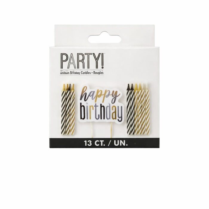 Black & Gold Birthday Candle Set “Happy Birthday”