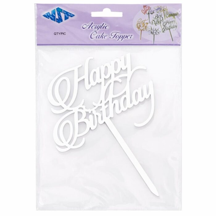 Happy Birthday Acrylic Cake Topper “Silver”