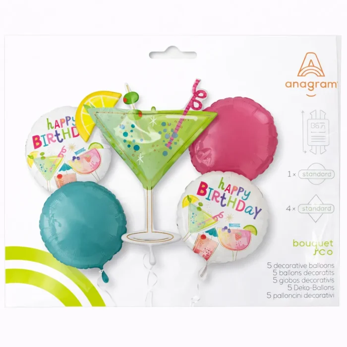 Cocktail Happy Birthday Bouquet Mylar Balloon