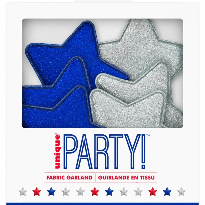 Patriotic Glitter Star Fabric Garland 7 Ft