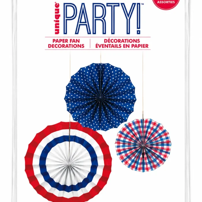 Patriotic Paper Fan Decorations 3 Count Hanging Party Set