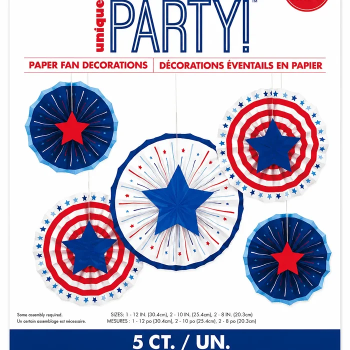 Patriotic Paper Fan Decorations 5 Count Hanging Party Set