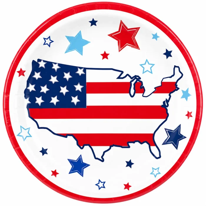 Patriotic USA Map Paper Plates